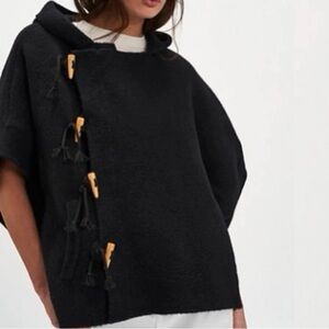 Free People Toggle Poncho Hooded Felted Jacket In Black One Size